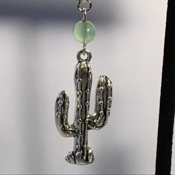 Green Aventurine Silver Cactus Earrings - Picture 6 of 8